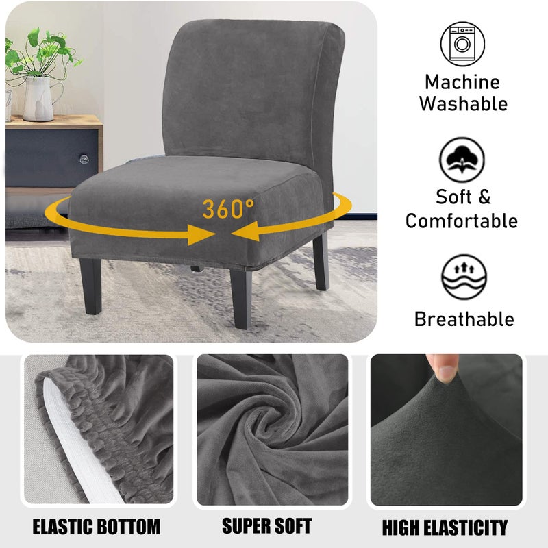 UCCONO Armless Accent Chair Slipcovers, Thick Velvet Slipper Accent Chair Covers Hotel Oversized Big Chairs, Removable Furniture Protector with Elastic Bottom, Machine Washable (Grey) - Image 3